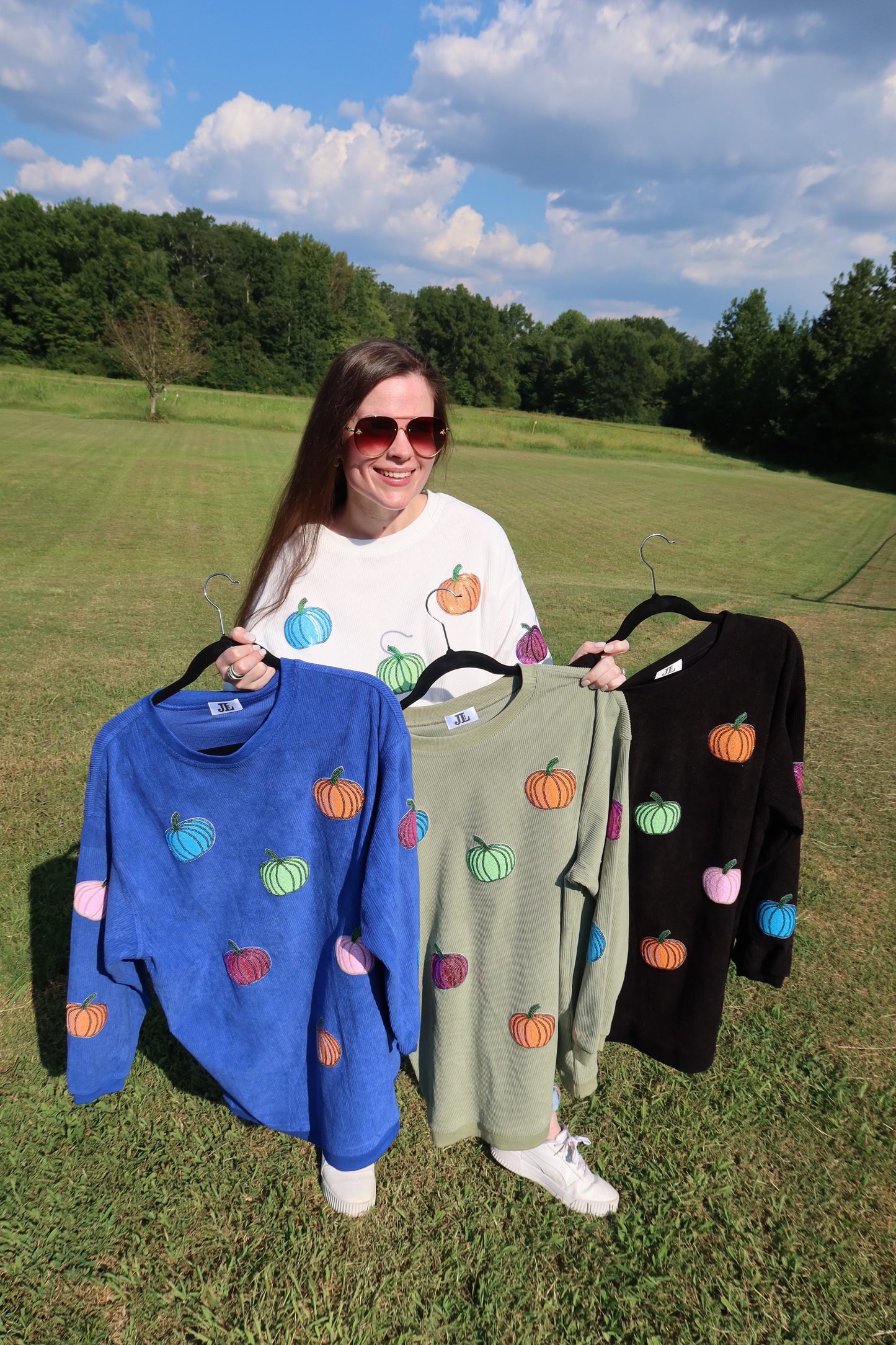 Multicolor Pumpkin Sequin Corded Crews