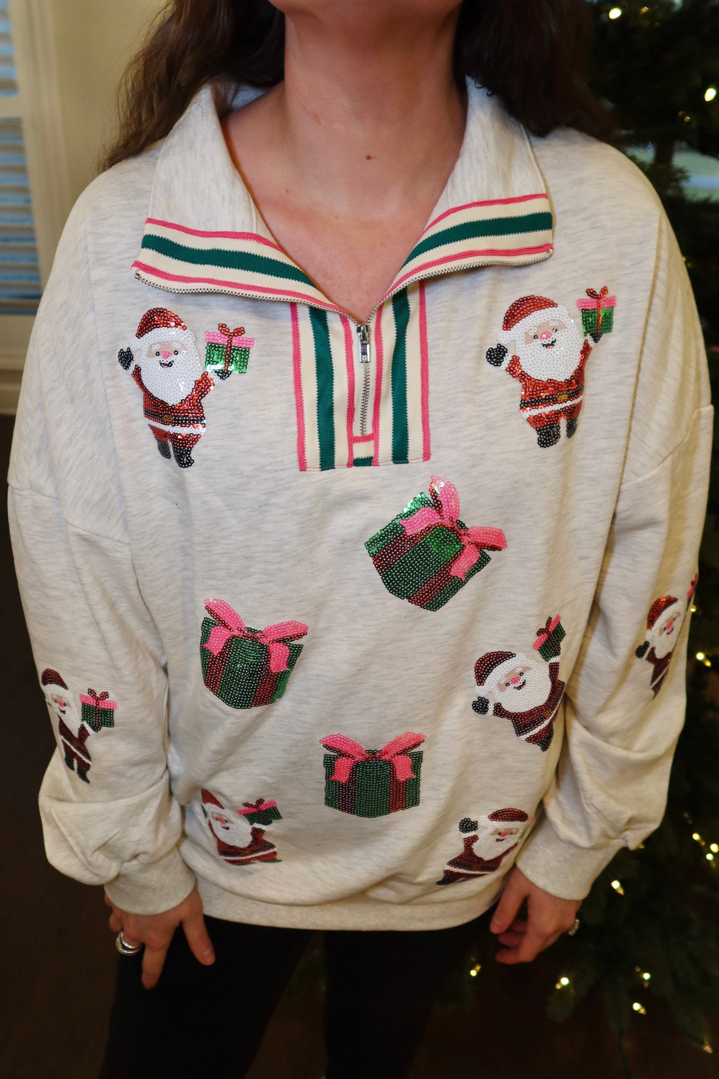 Sequin Santa Gifts Pullover