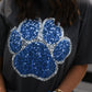 Blue & Silver Faux Glitter Paw Print Tee