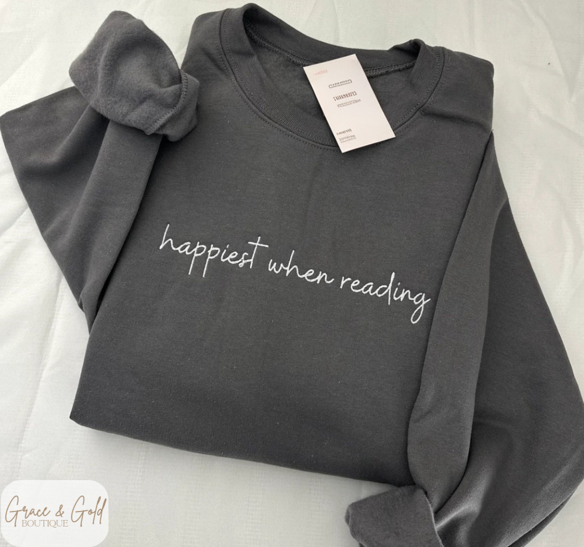 Happiest When Reading Embroidered Sweatshirt