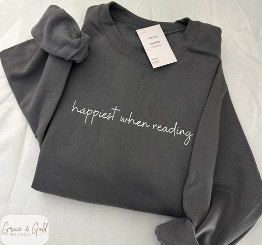 Happiest When Reading Embroidered Sweatshirt