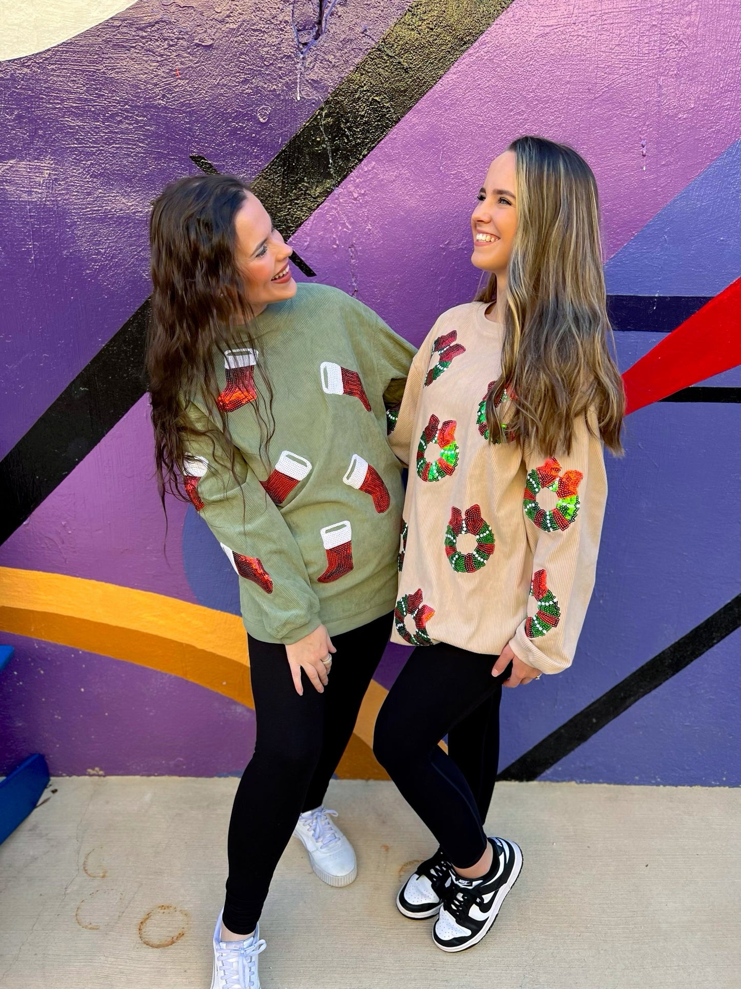 Sequin Stocking Corded Crew