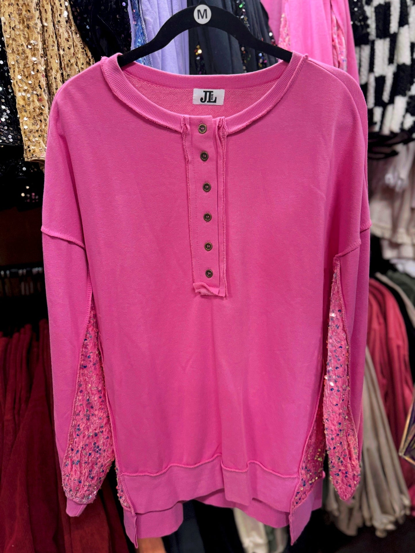 Pink Sequin/Velvet Pullover