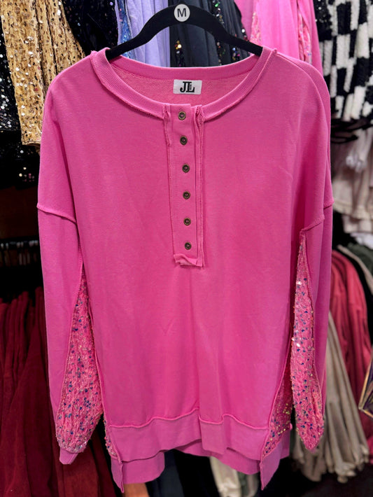 Pink Sequin/Velvet Pullover