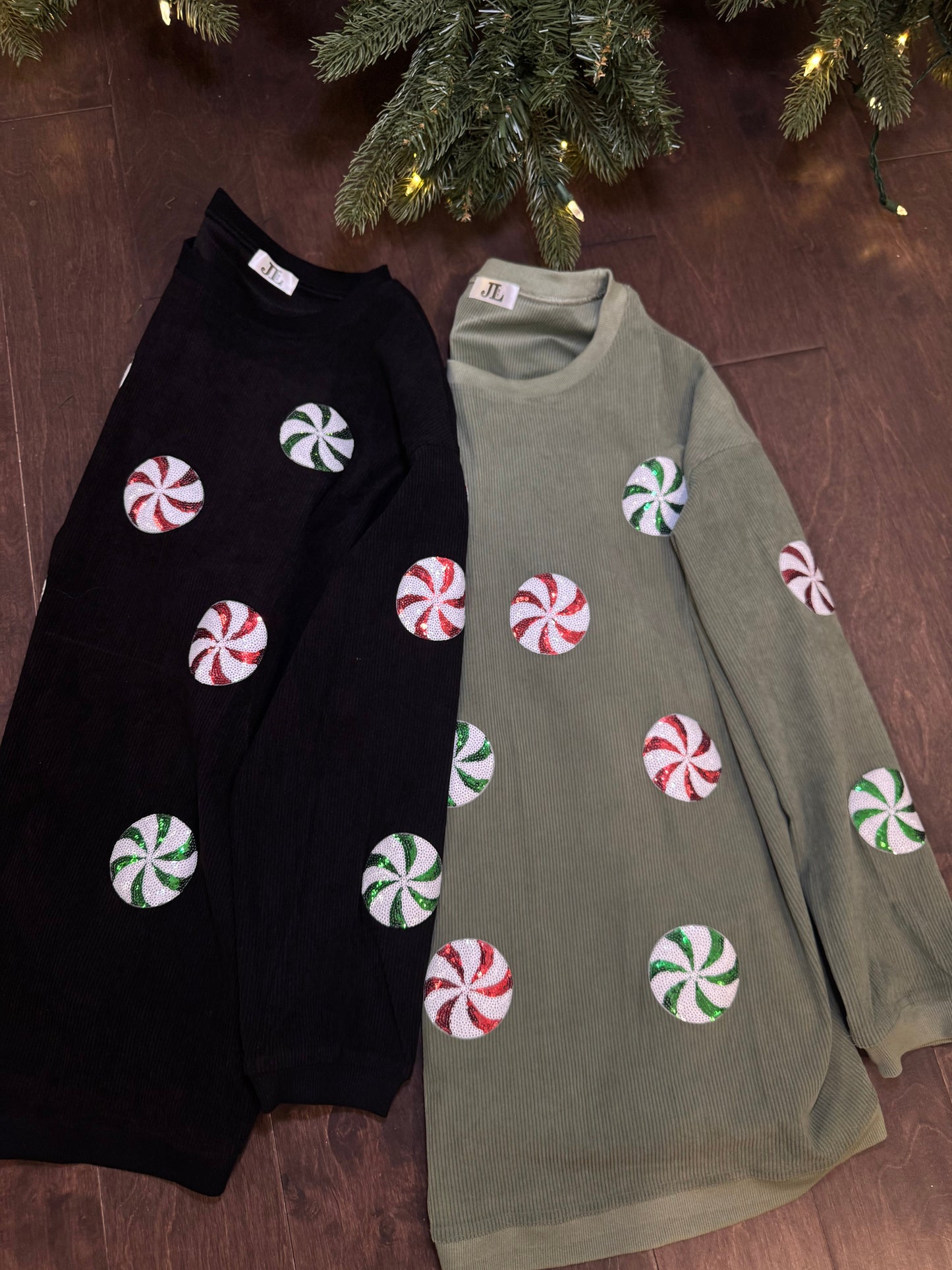 Peppermint Sequin Corded Crews