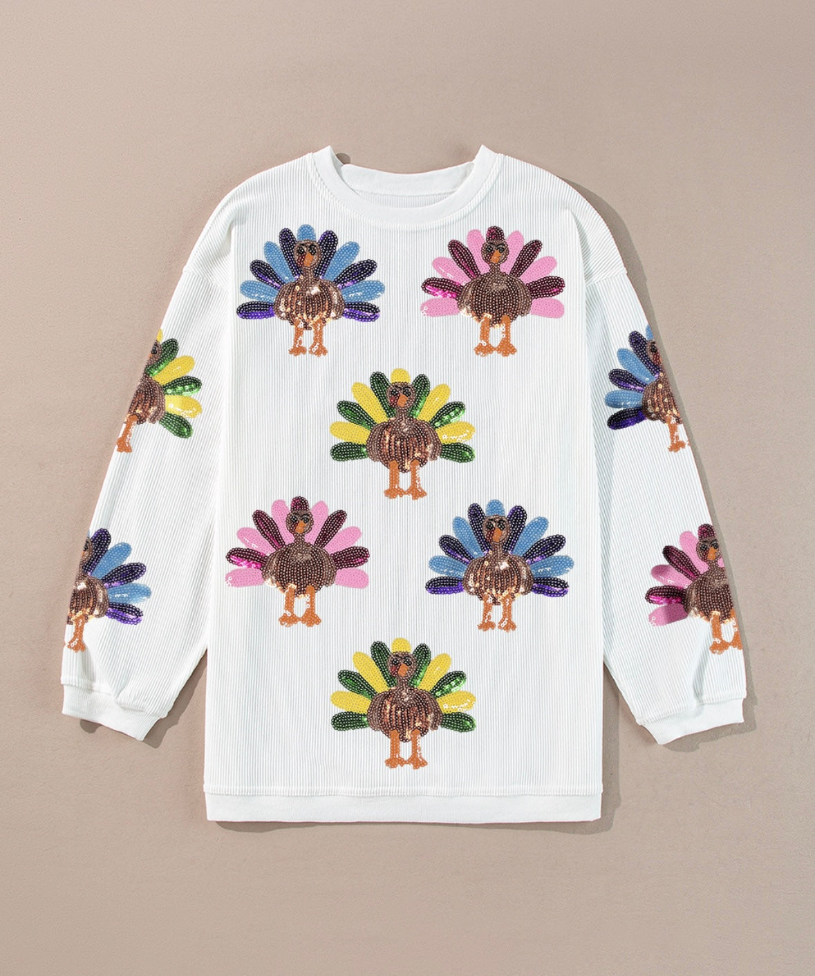 Multicolor Turkey Sequin Corded Crews