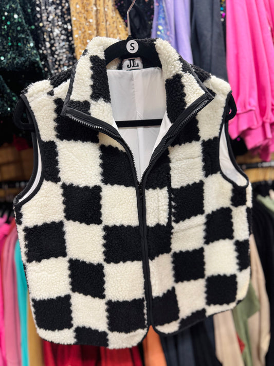 Black & White Sherpa Vest
