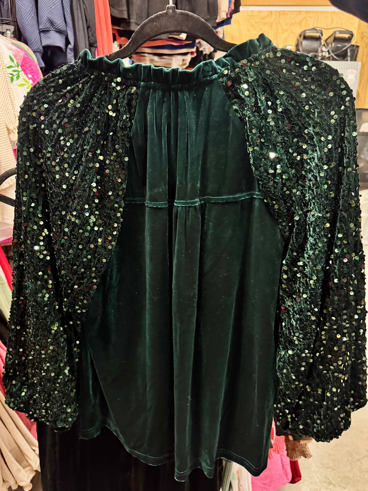 Green Velvet Sequin Top