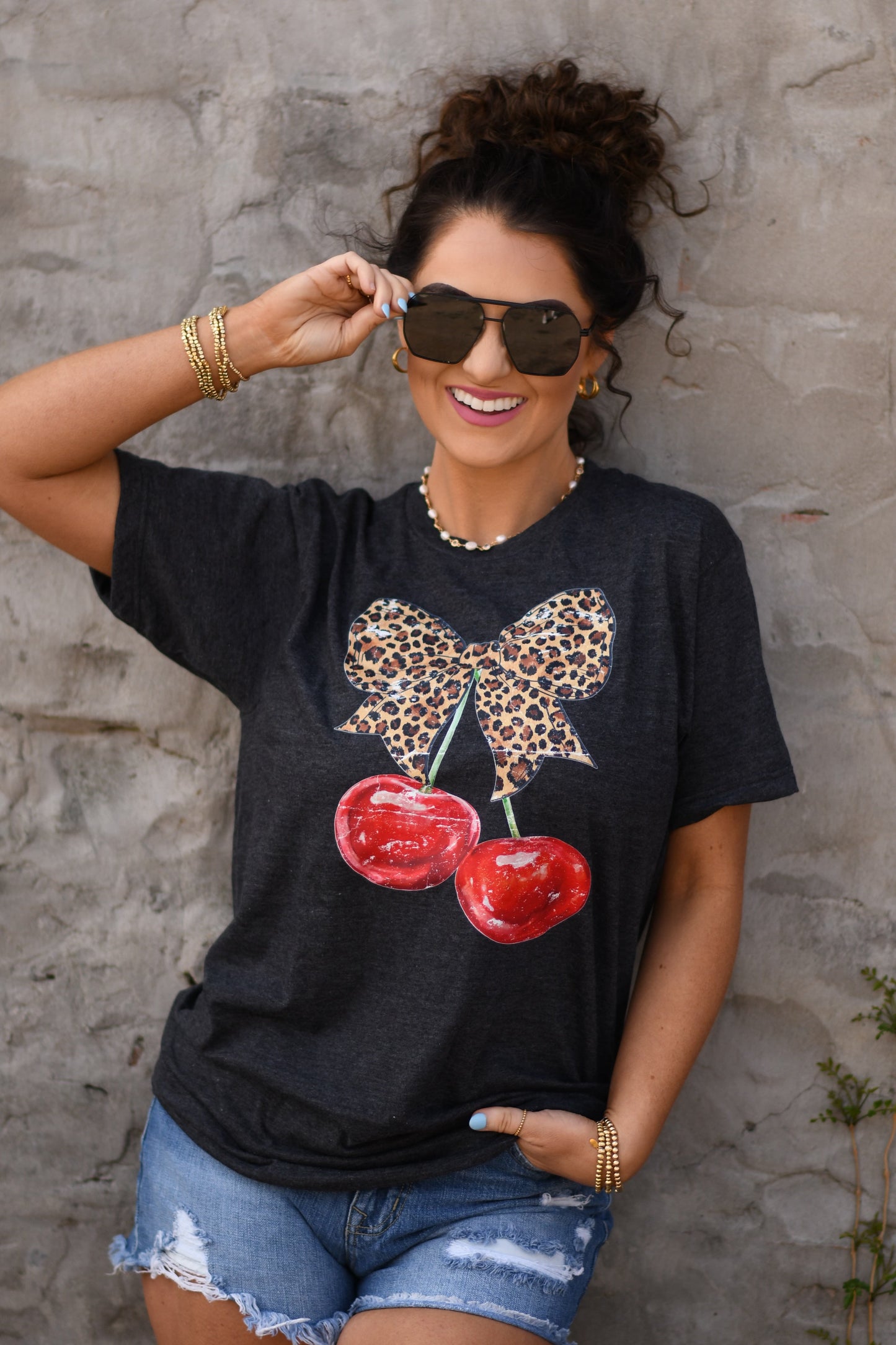 Leopard Bow Cherry Tee