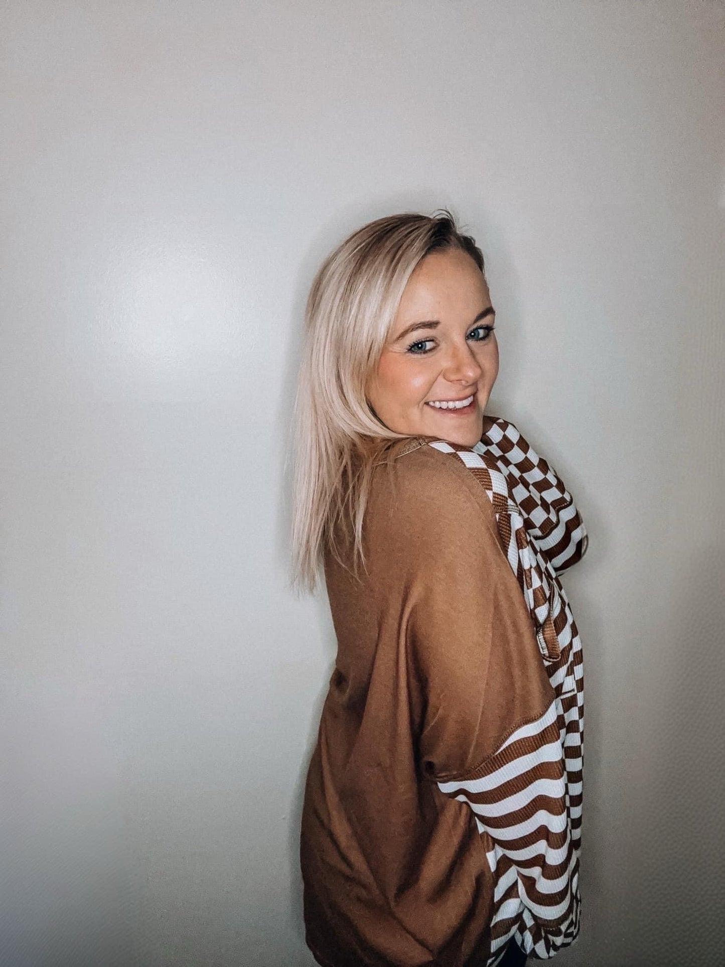 Autumn Vibes Top (Brown Check & Stripe)