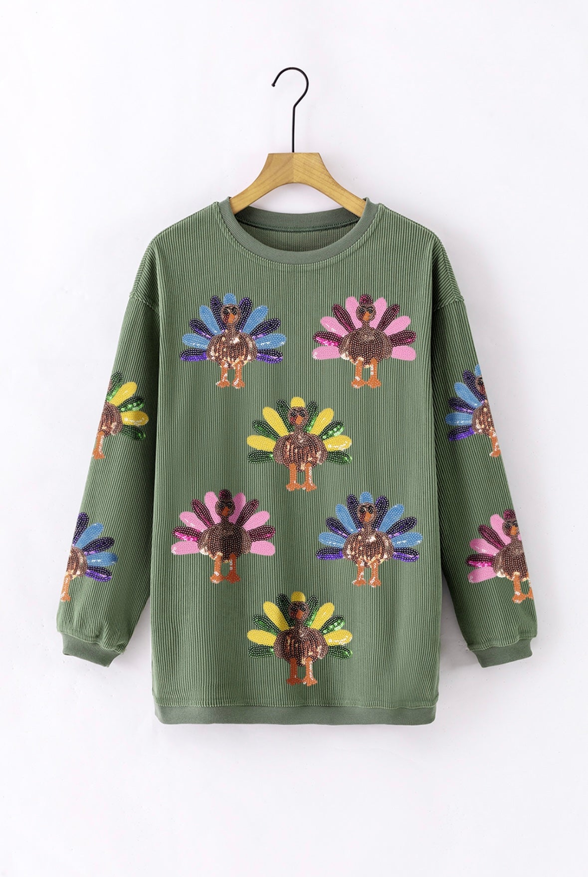 Multicolor Turkey Sequin Corded Crews