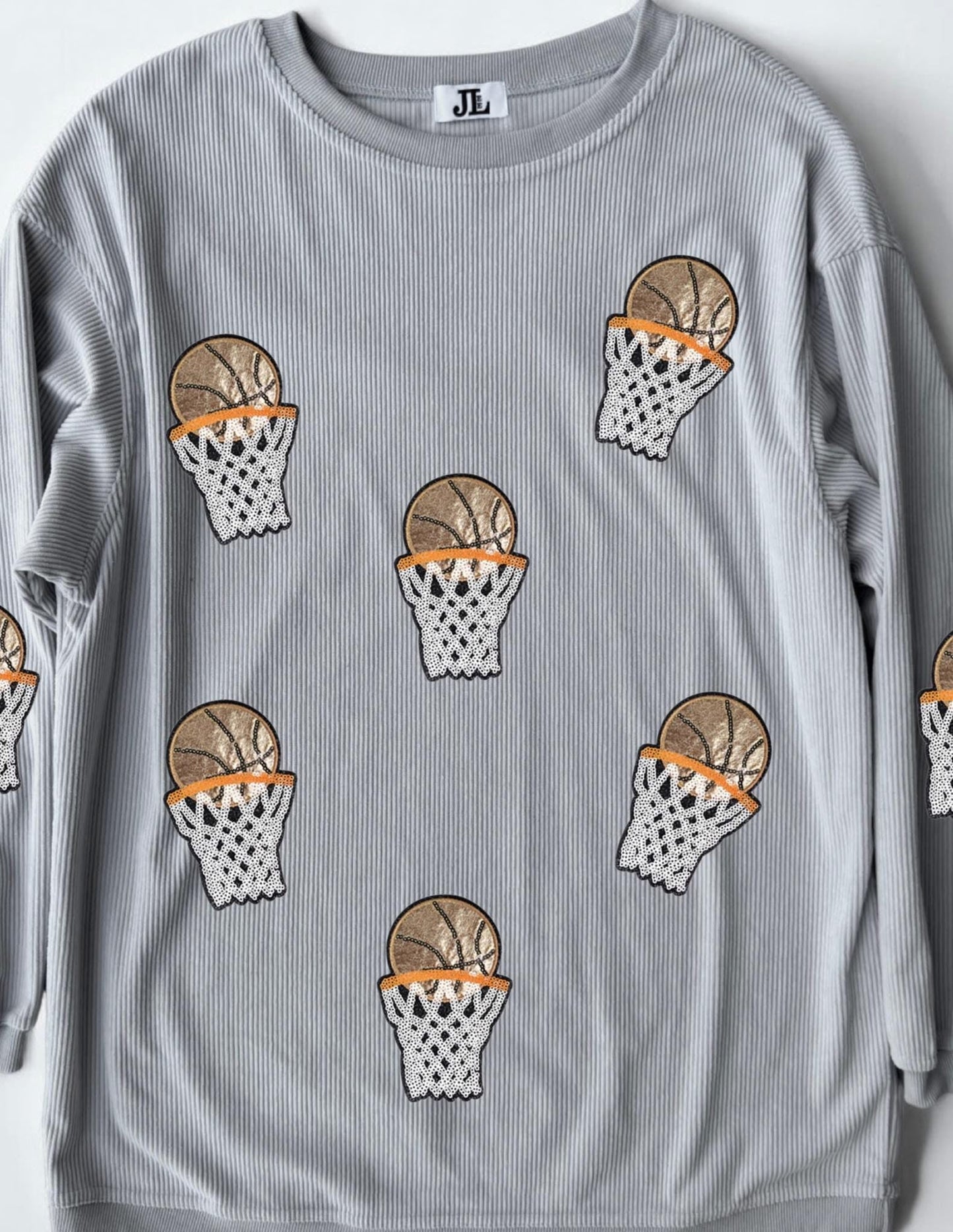 (MULTI COLOR) Sequin Basketball Corded Crews
