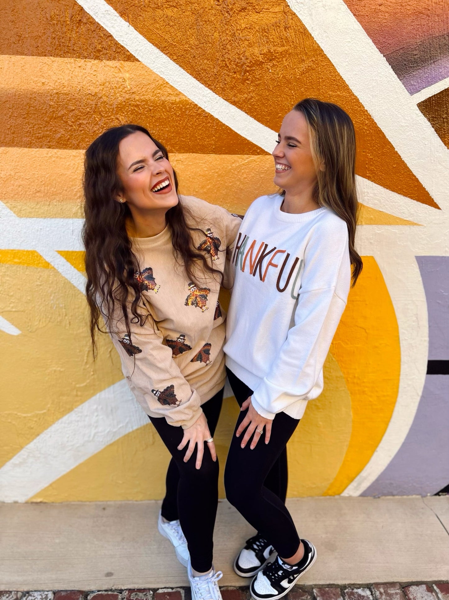 Beige Sequin Turkey Corded Crew