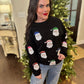 Black Multicolor Santa Sequins Corded Crew