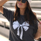 **SALE** RTS Heather Charcoal Game Day Bow Tee