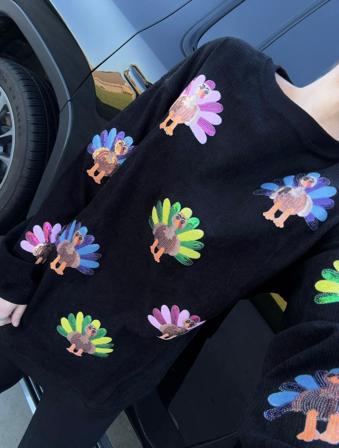 Multicolor Turkey Sequin Corded Crews