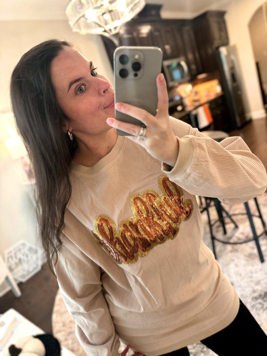 Thankful Sequin Corded Crew