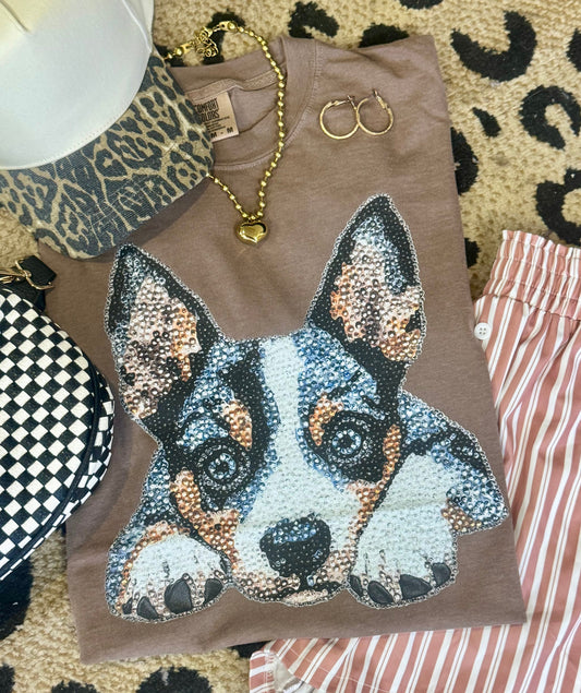 Blue Heeler Faux Rhinestone Dog Tee