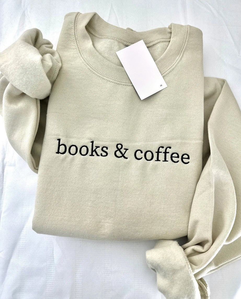 Books & Coffee Embroidered Sweatshirt