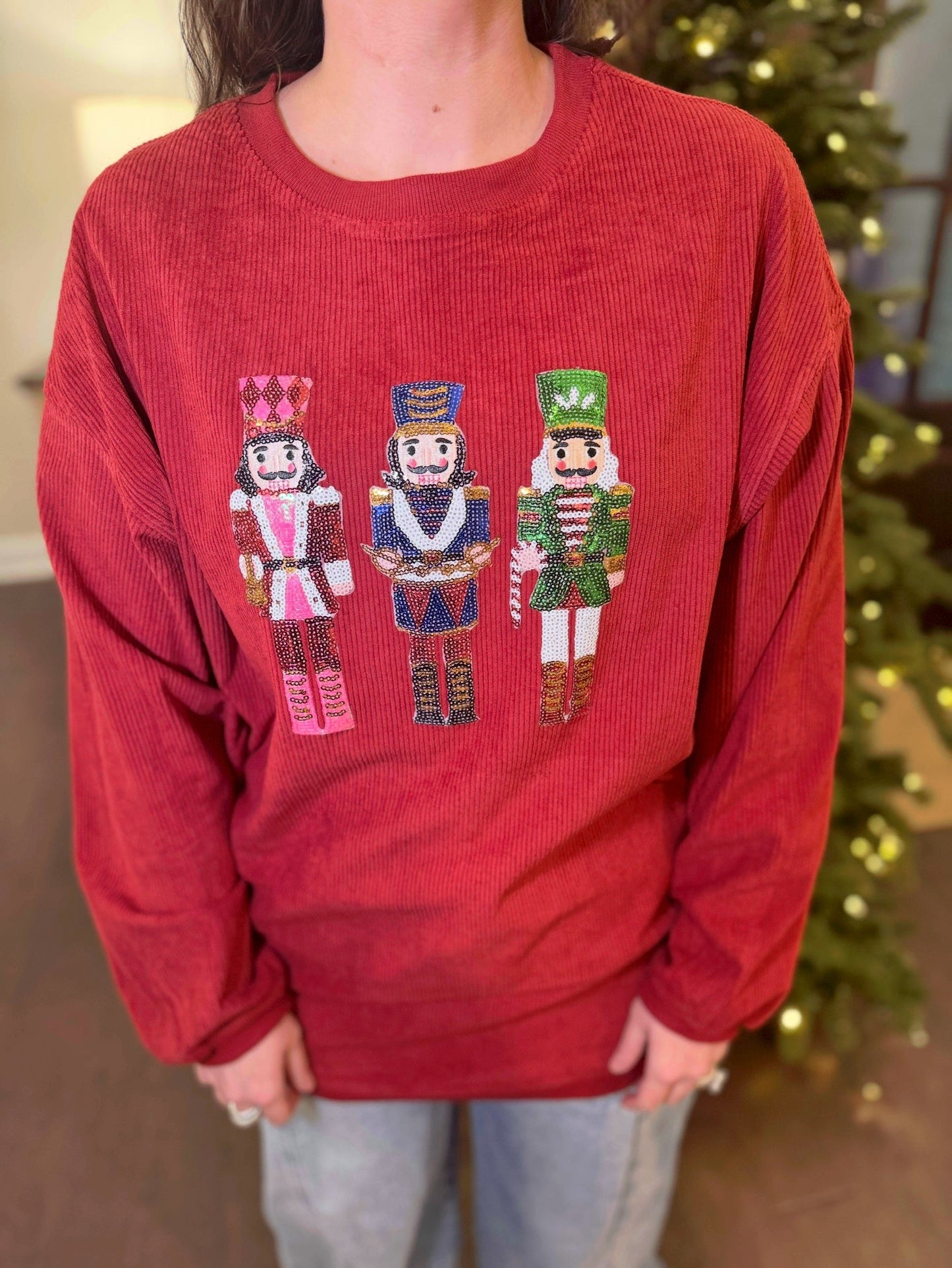 Crimson Sequin Nutcracker Corded Crew