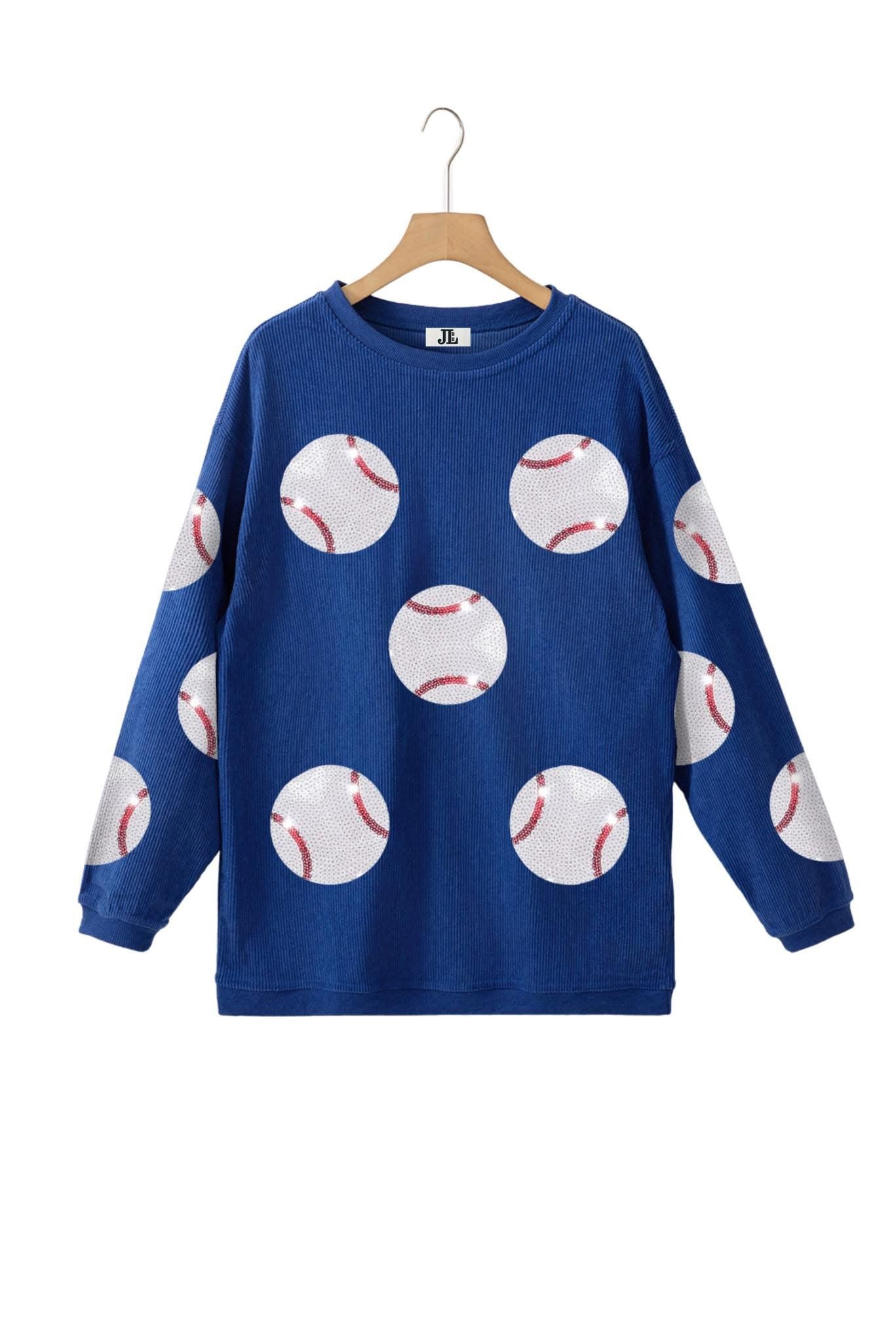 (MULTI COLOR) Sequin Baseball Corded Crews