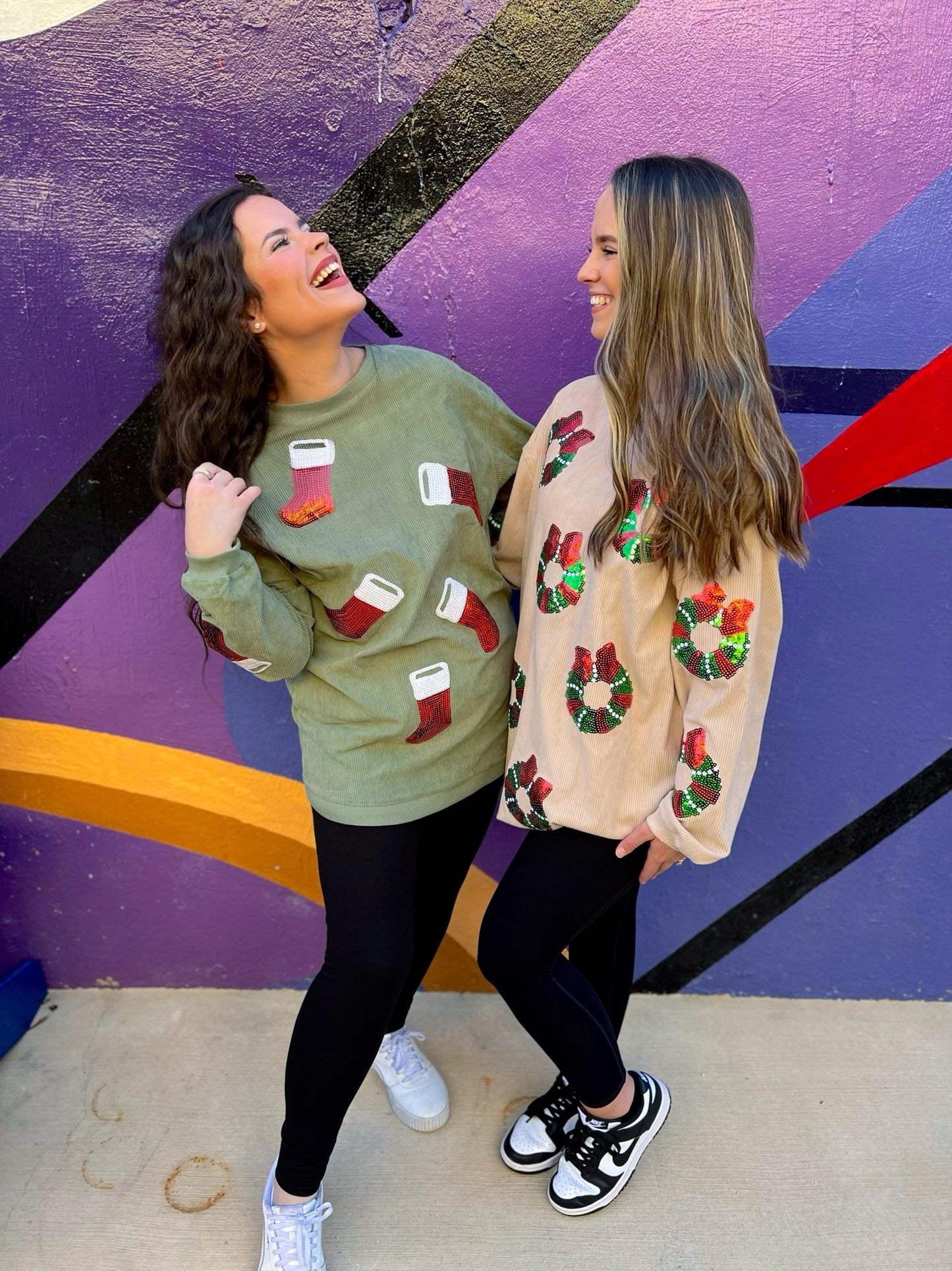 Sequin Stocking Corded Crew