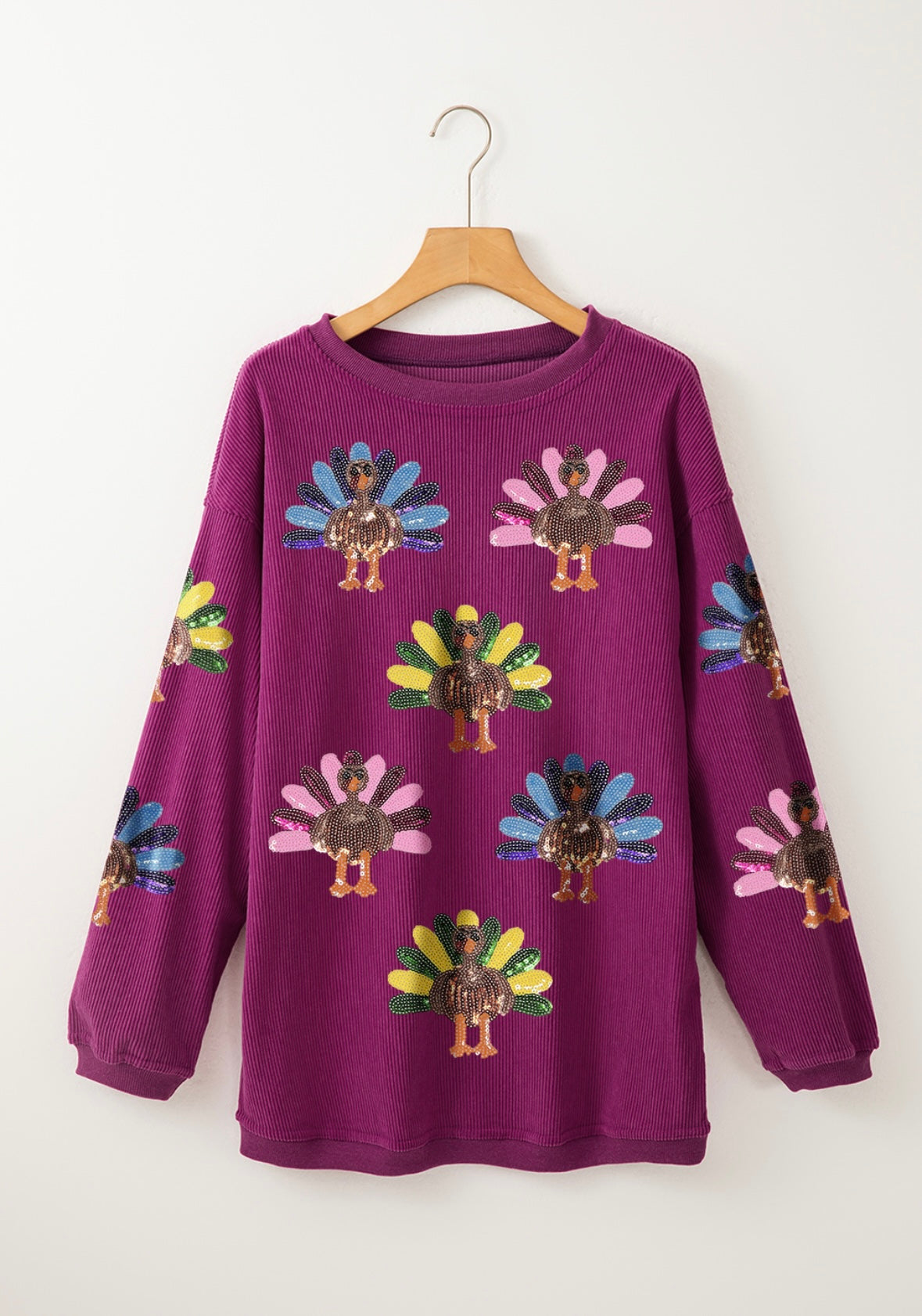 Multicolor Turkey Sequin Corded Crews
