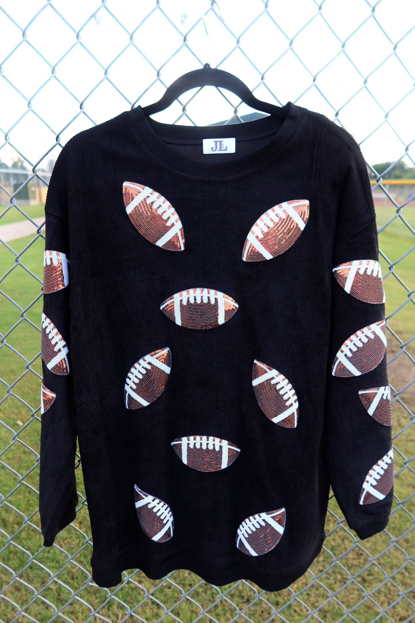 (MULTI COLOR) Sequin Basketball Corded Crews
