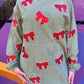 Green/Red Sequin Bow Corded Crew