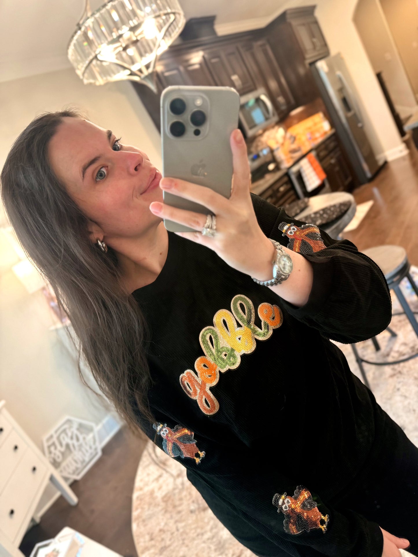 Gobble Sequin Corded Crew