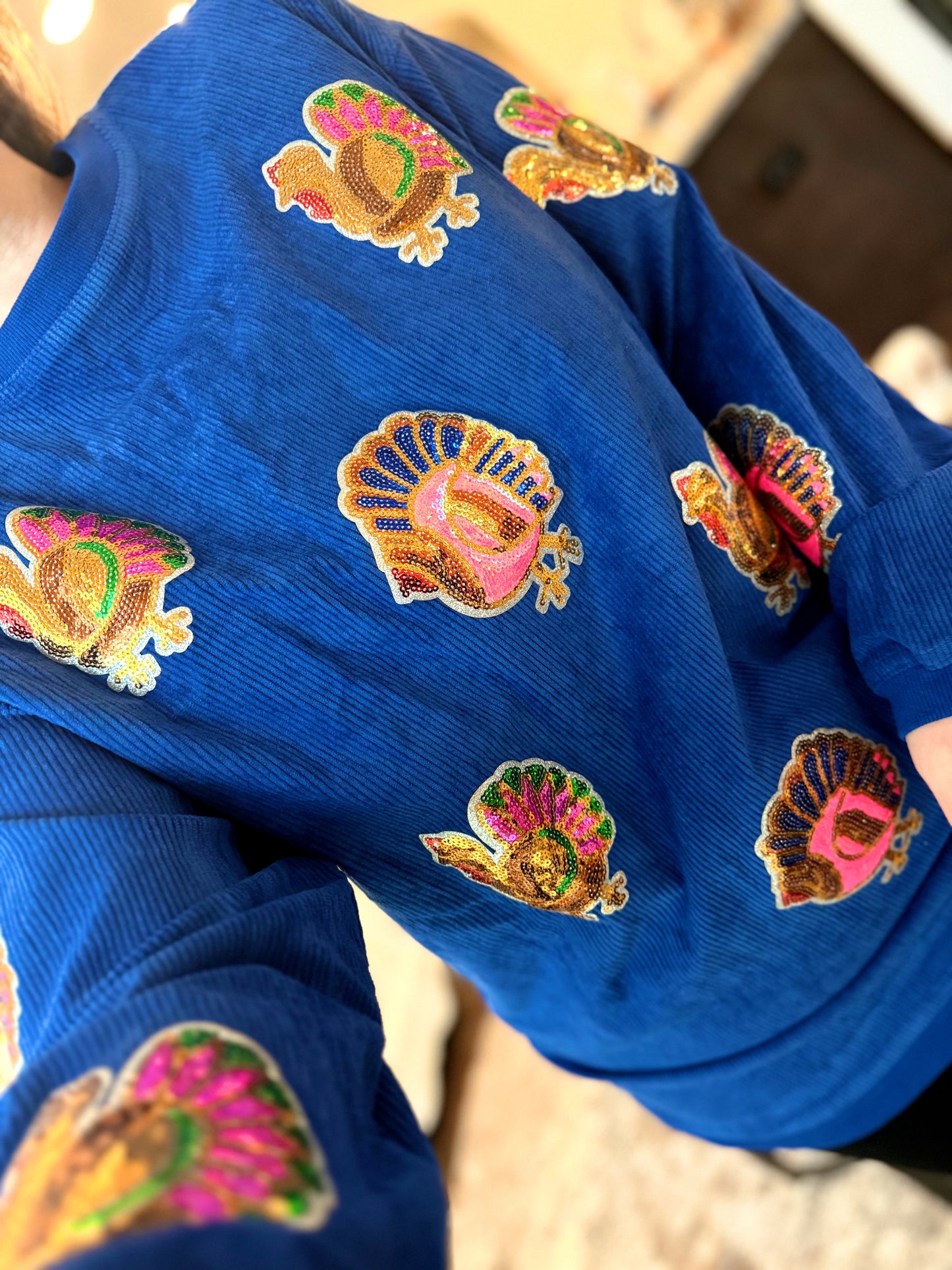 Multi Gold Turkey Sequin Corded Crews