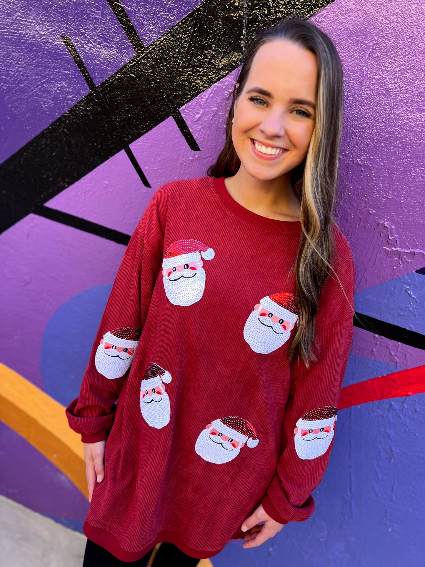Sequin Santa Corded Crew