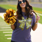 Gold Faux Glitter Football Bow Tee on Purple