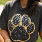 Black & Gold Faux Glitter Paw Print Tee