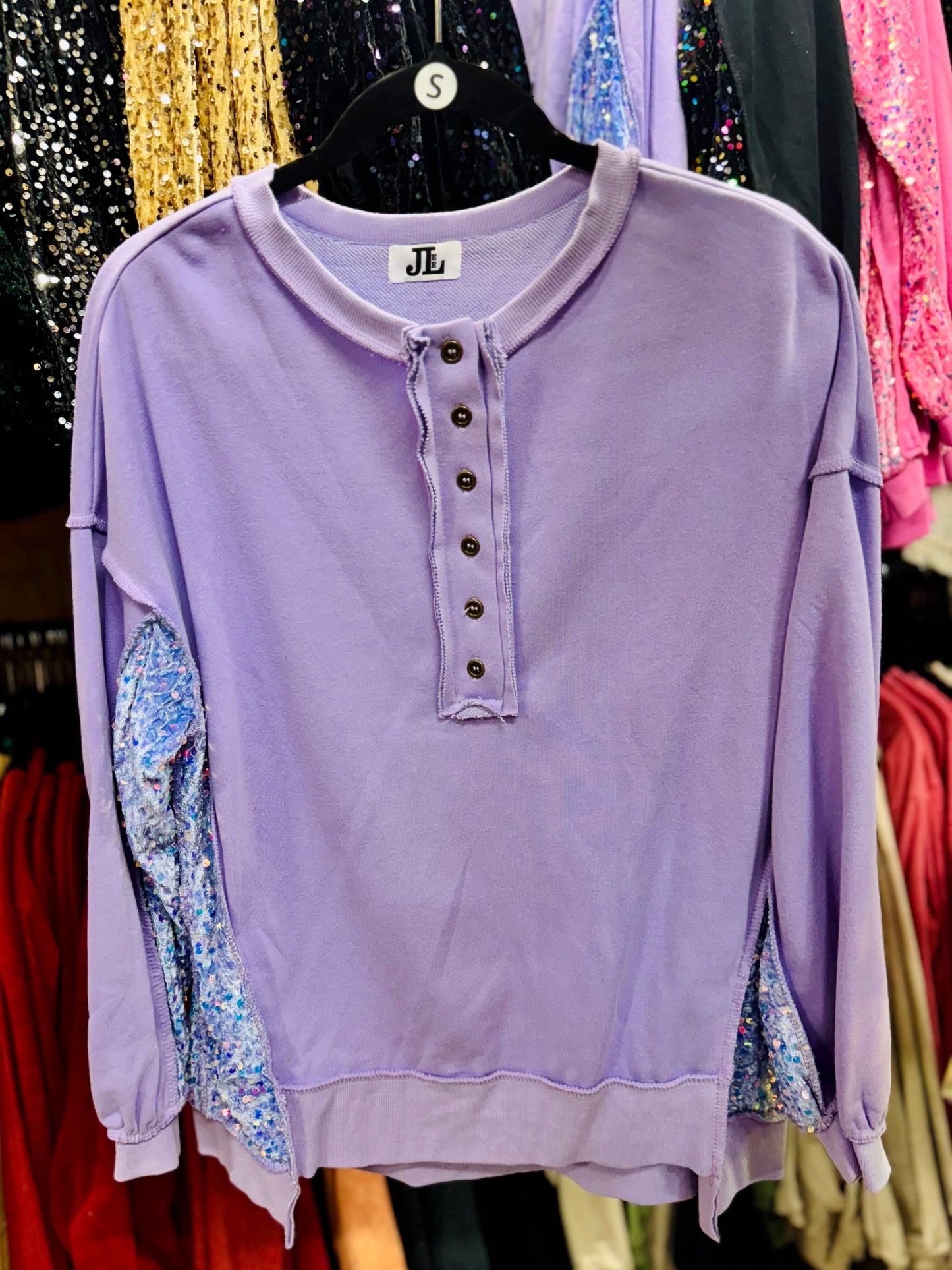 Purple Sequin/Velvet Pullover
