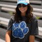 Blue & Silver Faux Glitter Paw Print Tee