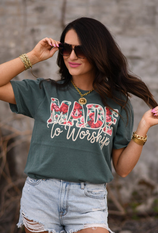 Made To Worship Floral Yarn Tee
