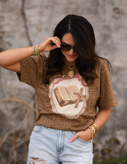 Bible Cross Leopard Tee