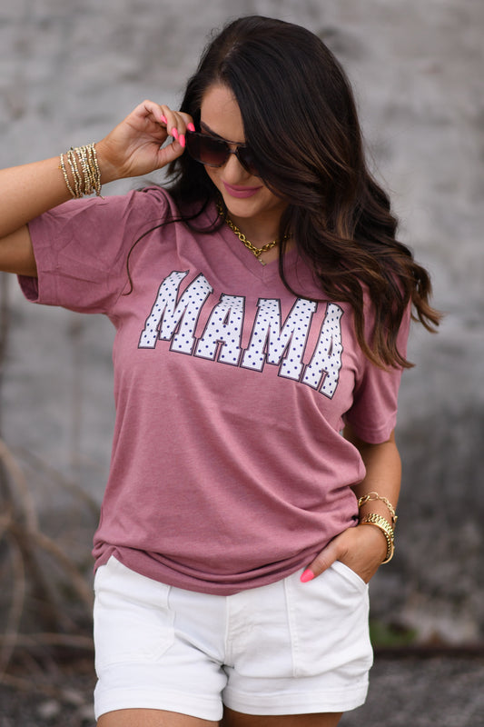 Mama Polka Dots V Neck Tee