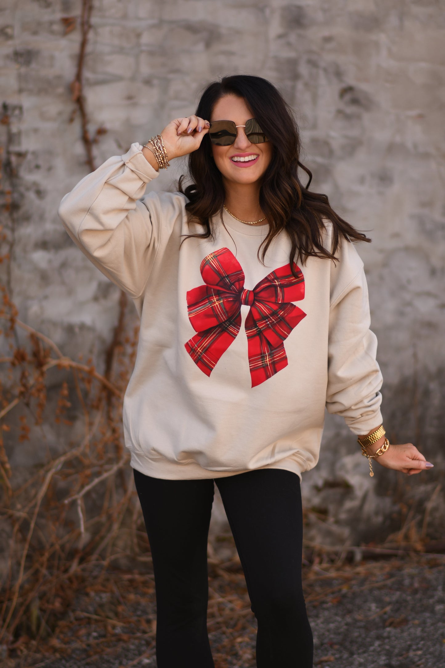 Plaid Christmas Bow Sweatshirt / Tee
