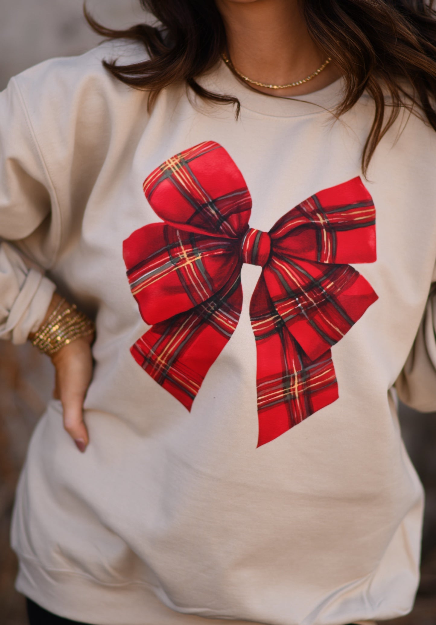 Plaid Christmas Bow Sweatshirt / Tee