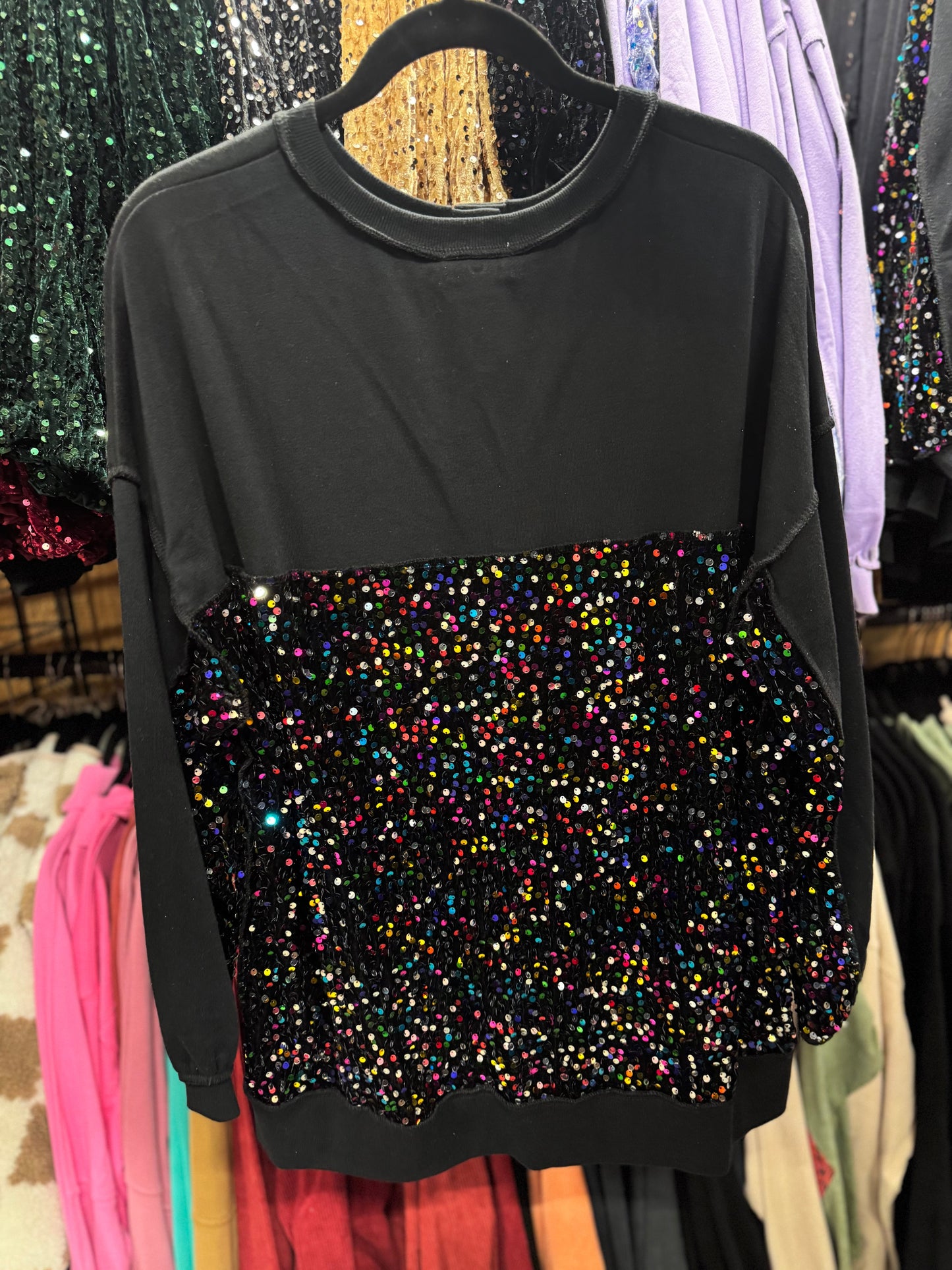 Black Multi Sequin/Velvet Pullover