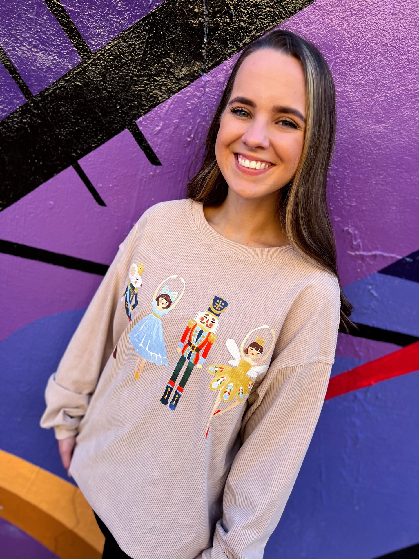 RTS Beige Nutcracker Ballerina Corded Crew