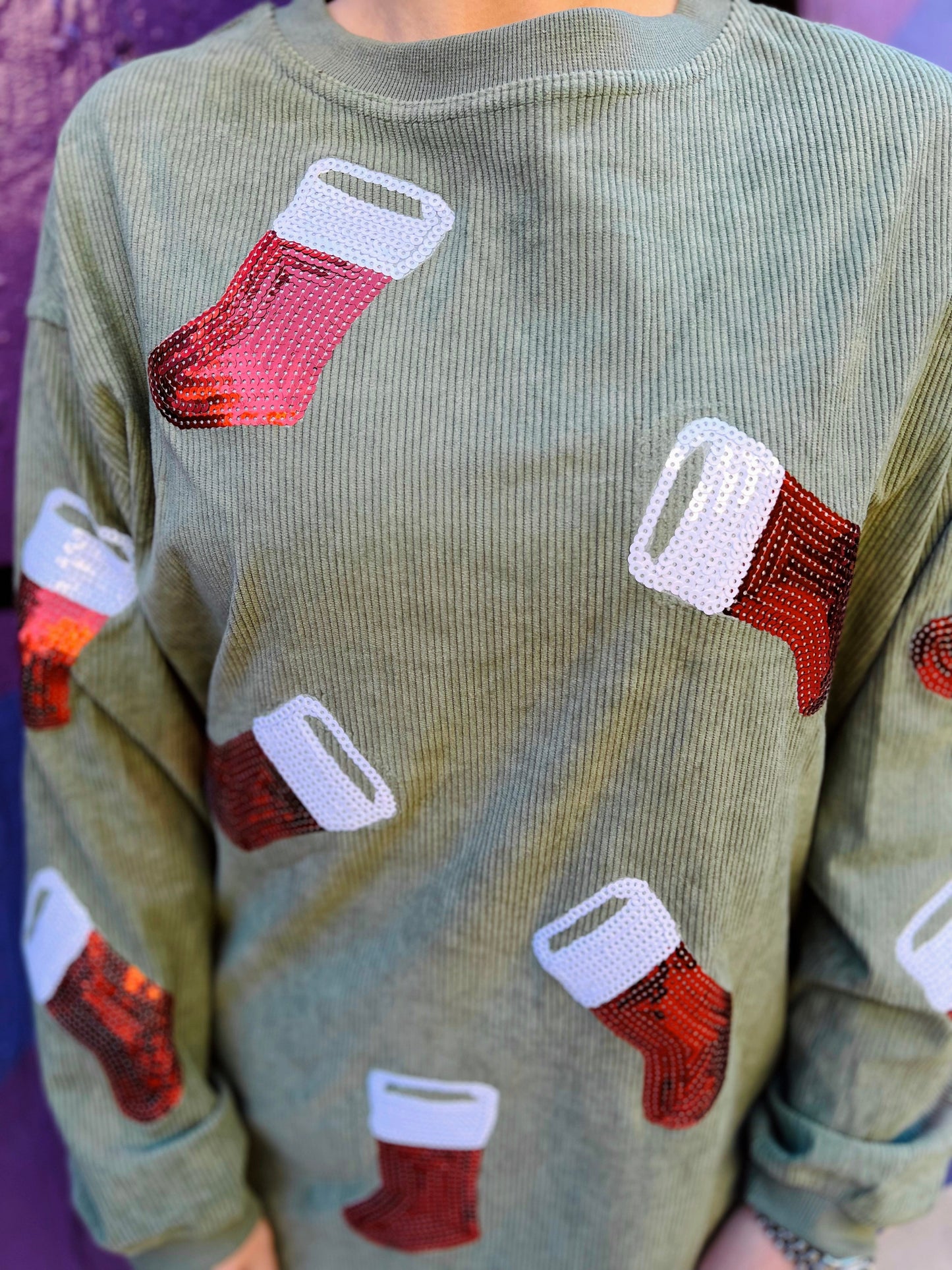 Sequin Stocking Corded Crew