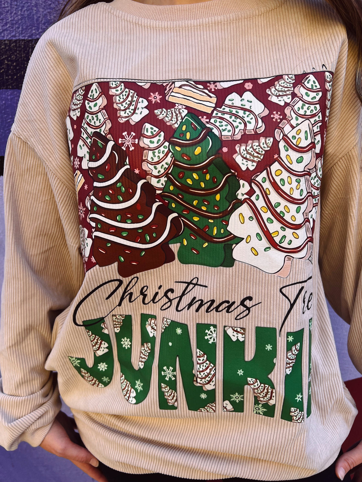 RTS Beige Christmas Tree Junkie Corded Crew