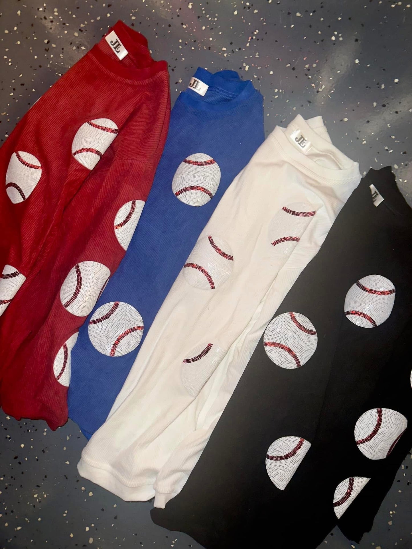 (MULTI COLOR) Sequin Baseball Corded Crews