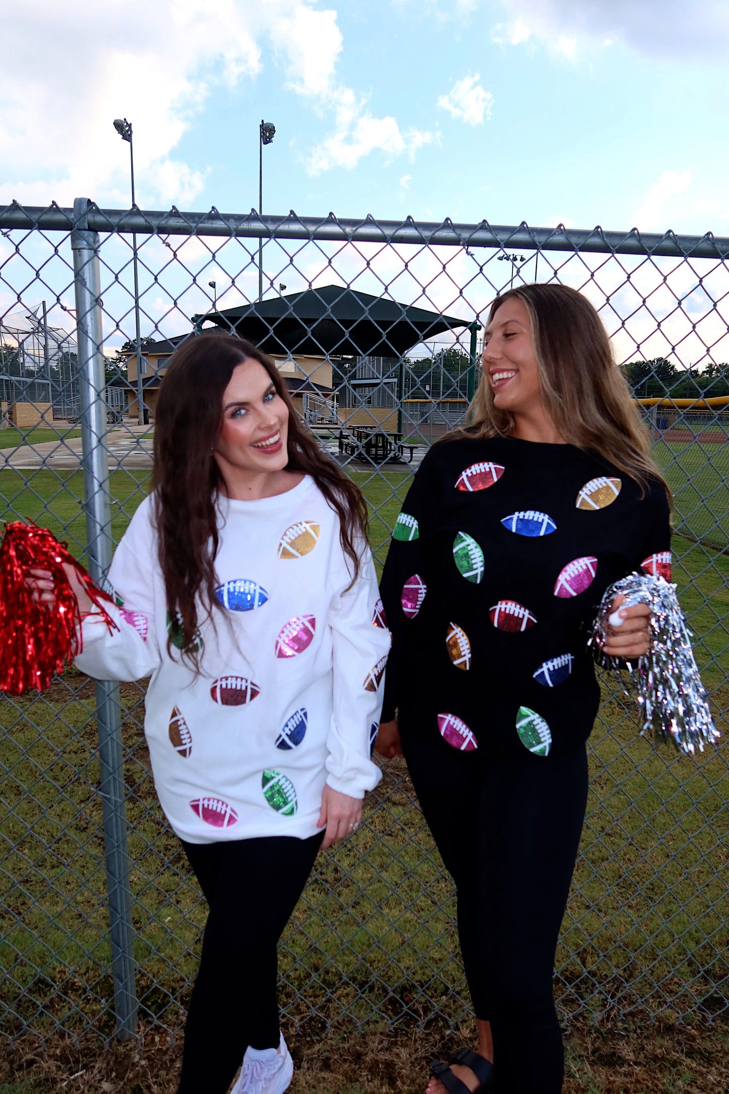 Multicolor Sequin Football Patch Corded Crews
