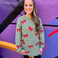 Green/Red Sequin Bow Corded Crew