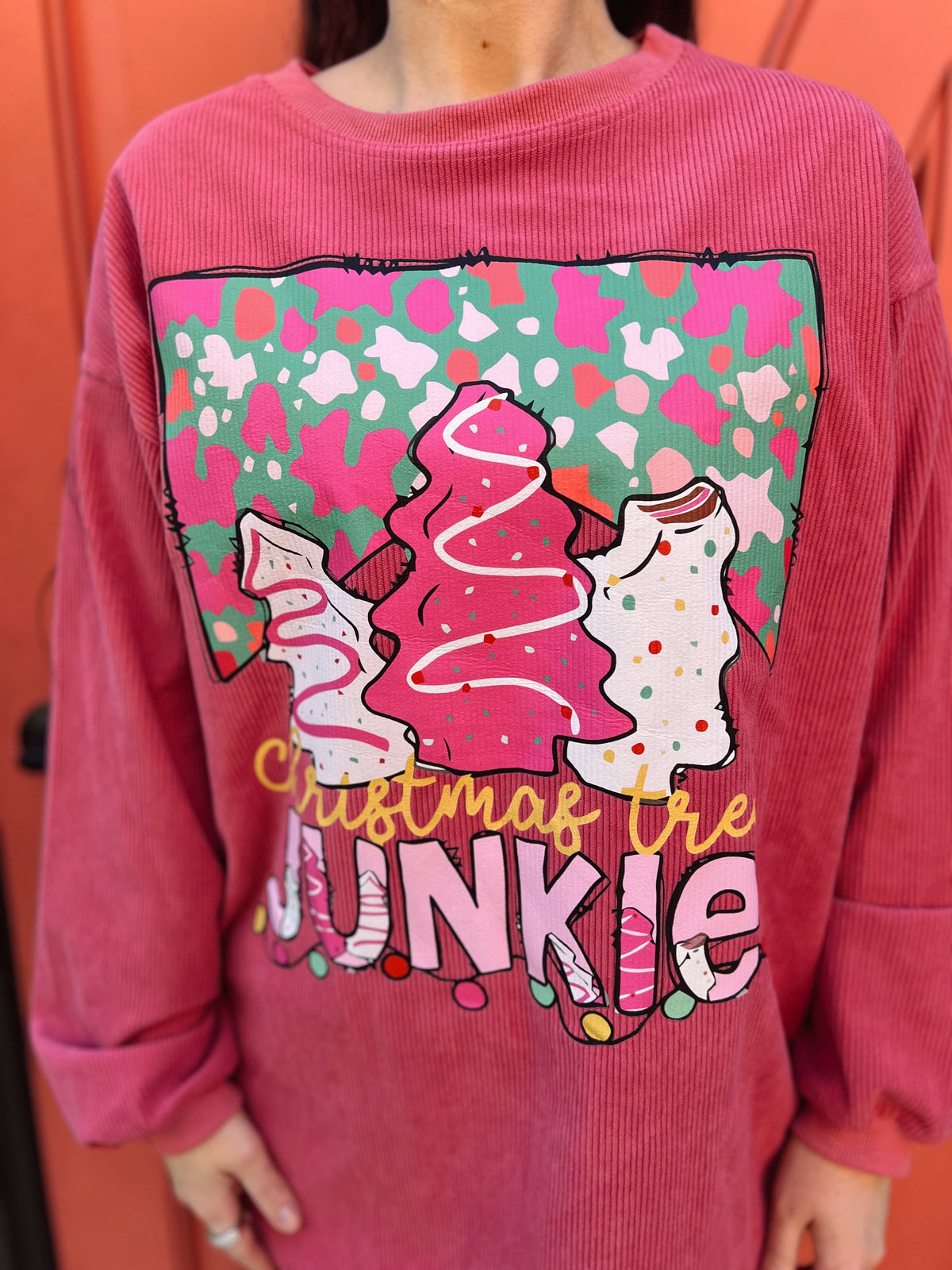 RTS Pink Christmas Tree Junkie Corded Crew