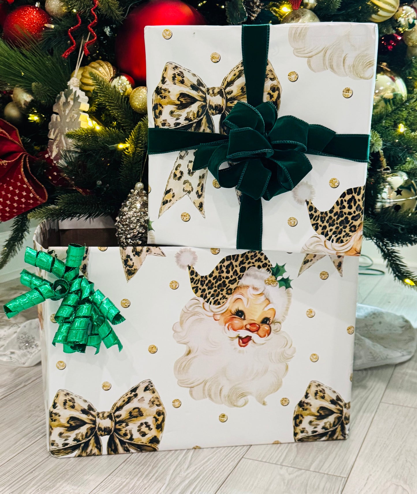 RTS Leopard Santa & Bows Wrapping Paper Roll